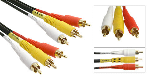 Premium (3) RCA Male to (3) RCA Male Shielded Composite A/V Cable; Video (RG59) & Audio (left/right), Gold Plated Connectors - Deep Surplus