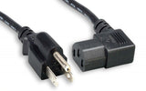 Right Angle Standard Equipment Power Cord, C13 – 5-15P, 18 Gauge, Black
