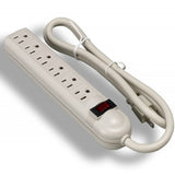 6 Outlet Power Strip with 90 Degree Outlets, Surge Suppressor & 15 Amp Circuit Breaker, 14 Gauge, White - Deep Surplus