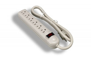 6 Outlet Power Strip with 90 Degree Outlets, Surge Suppressor & 15 Amp Circuit Breaker, 14 Gauge, White - Deep Surplus