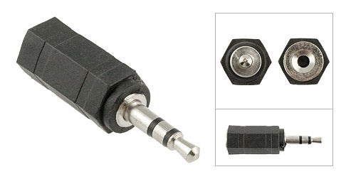 3.5mm Stereo Male Plug to 2.5mm Stereo Female Jack Adapter, Plastic Housing, Nickel Contacts - Deep Surplus