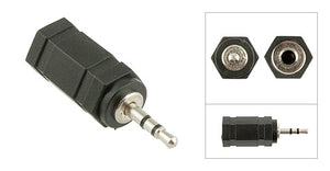 3.5mm Stereo Female Jack to 2.5mm Stereo Male Plug Adapter, Plastic Housing, Nickel Contacts - Deep Surplus