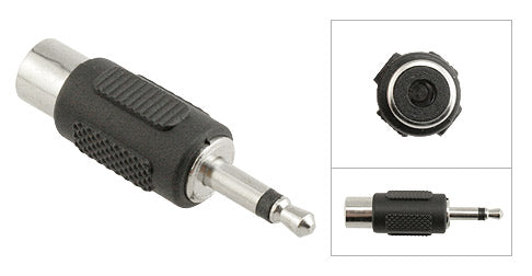 3.5mm Male Mono to RCA Female Adapter, Plastic Housing, Nickel Contacts - Deep Surplus