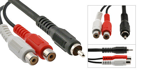 (1) RCA Male (mono) to (2) RCA Female (mono/mono) Y-Cable, 6in. Audio Patch Cable - Deep Surplus