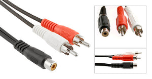 (1) RCA Female (mono) to (2) RCA Male (mono/mono) Y-Cable, 6in. Audio Patch Cable - Deep Surplus