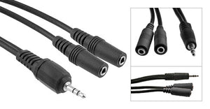 Male to (2) Female Stereo 3.5MM (1/8") Speaker/Headset/AUX (Auxiliary) Y Cable - Deep Surplus